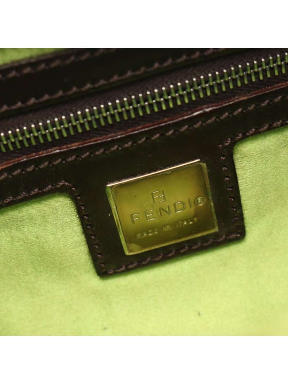 ★SOLD★ Fendi Shoulder Bag Mamma Baguette Green Canvas Leather - Picture 4 of 12